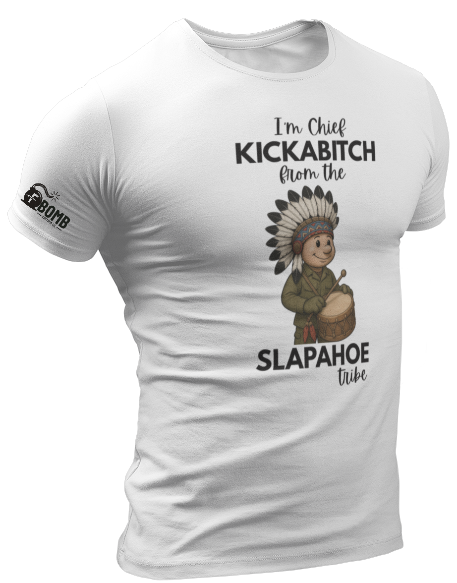 White t-shirt with graphic design and text on a white background
